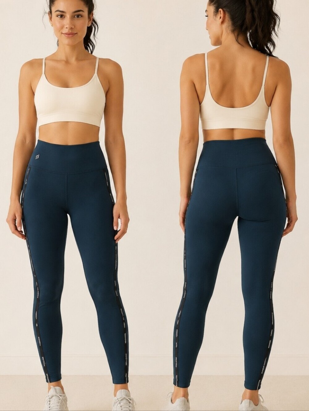 Peloton Logo Side Stripe High Rise Leggings Teal Blue Size M